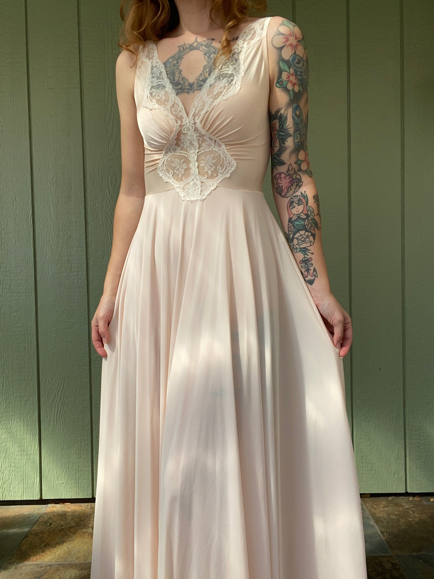 70s/80s Blush Olga Peignoir Grand Sweep Nightgown and Robe 9687 9702