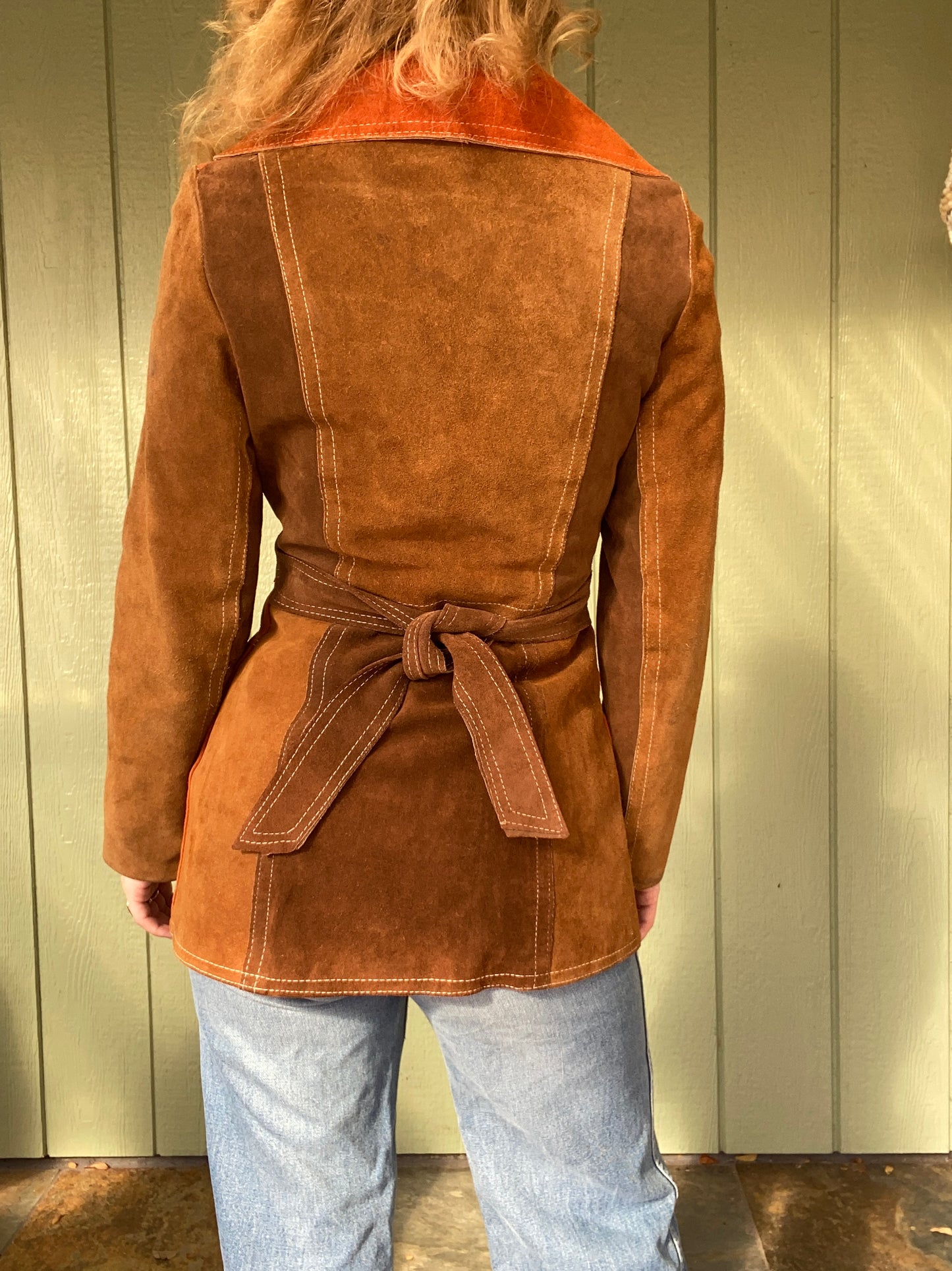 60s/70s Suede Leather color-block jacket