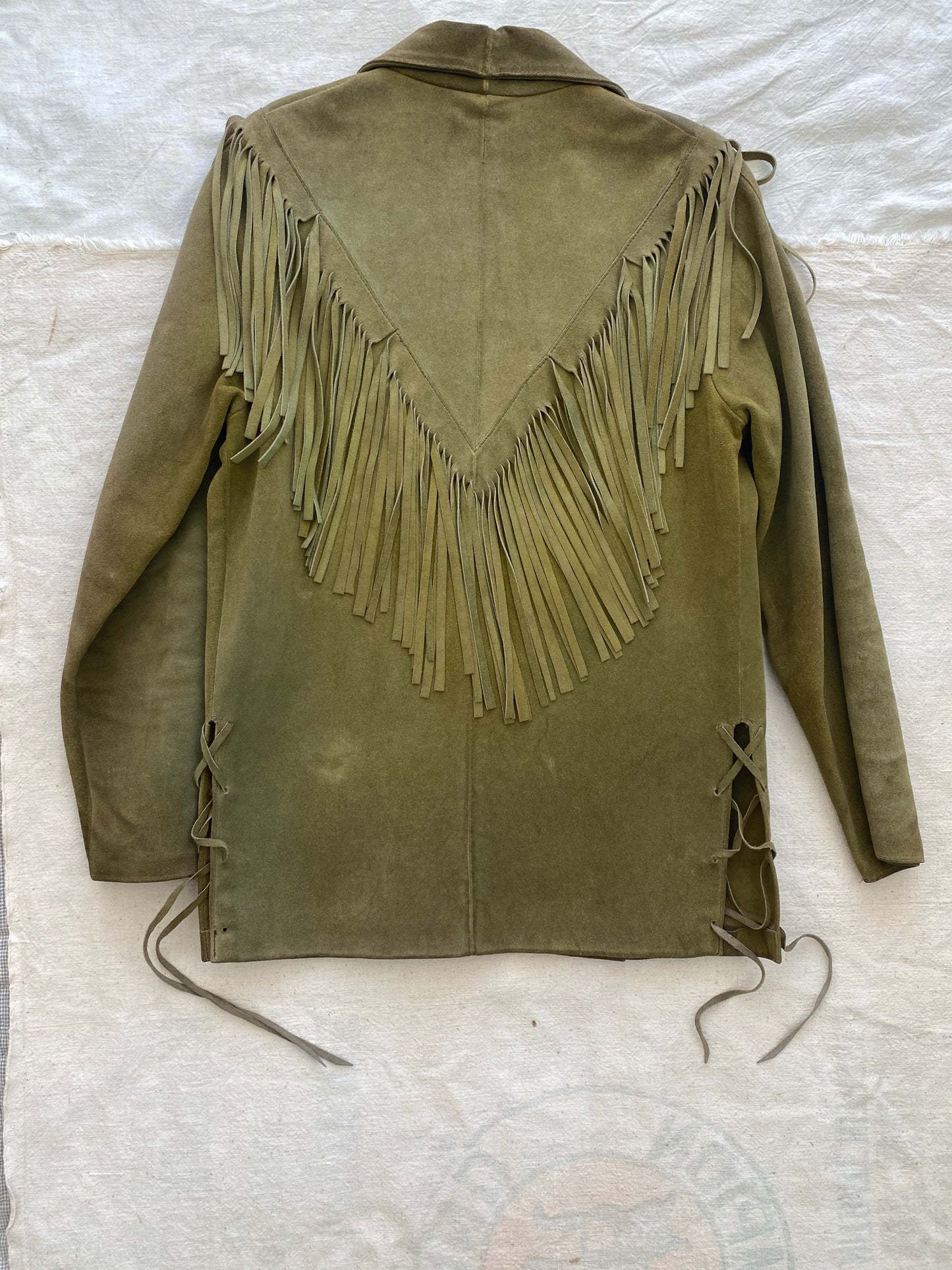 60s/70s green fringe leather suede jacket