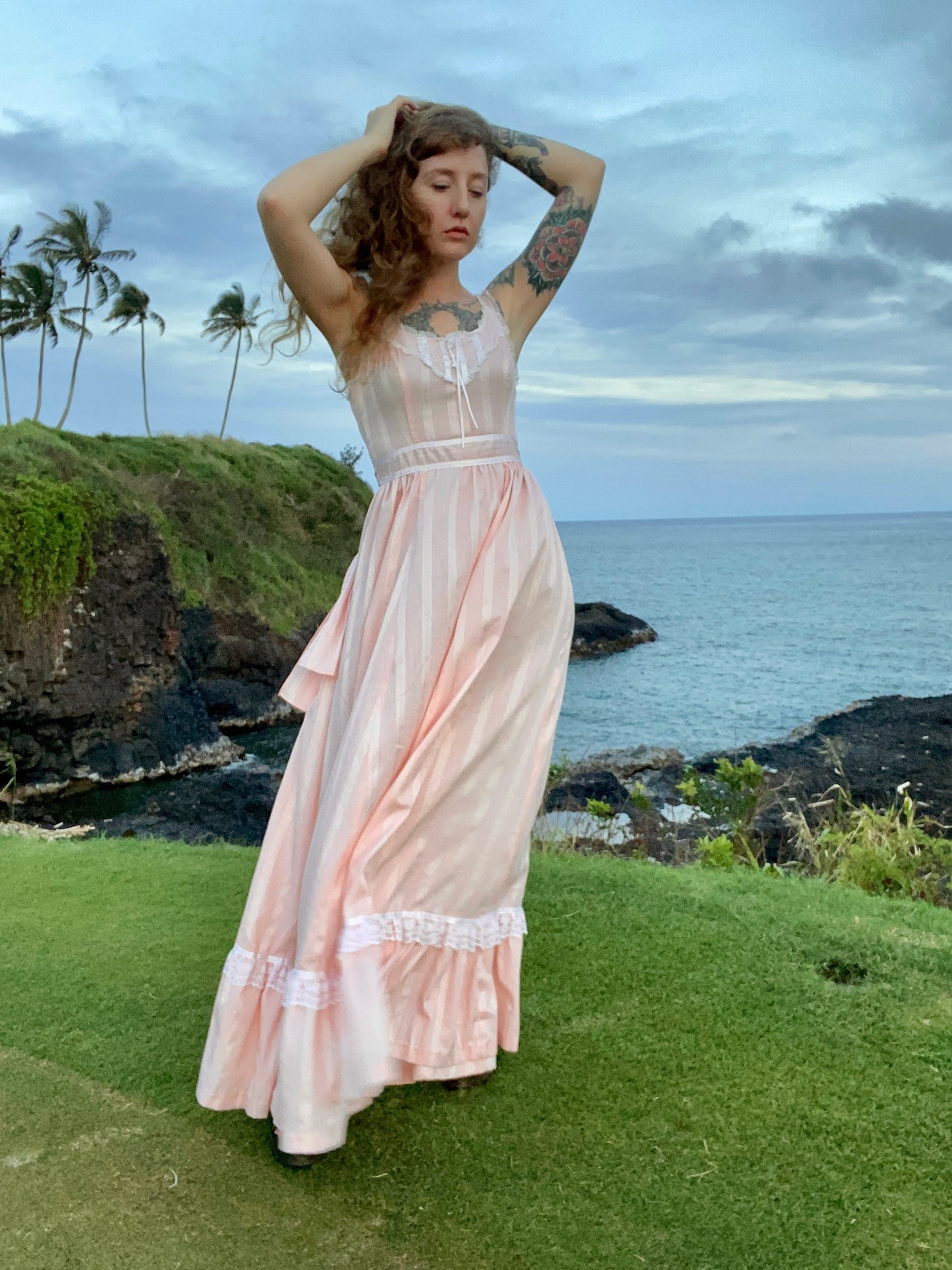 1970s Pink Striped Prairie Dress