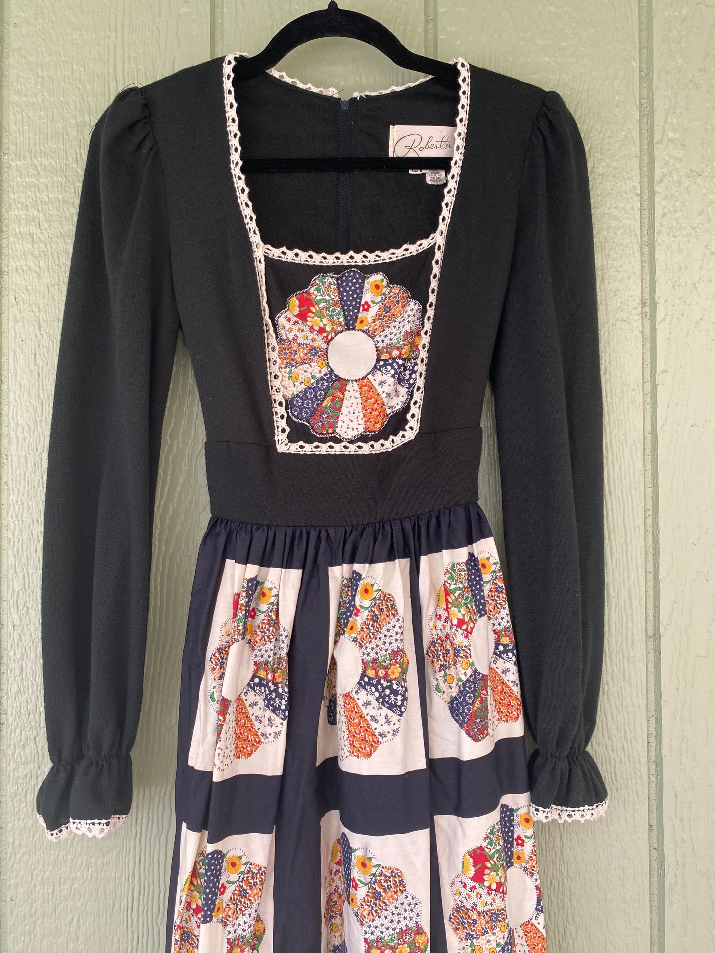 1970s Roberta of California Dresden Quilt Dress