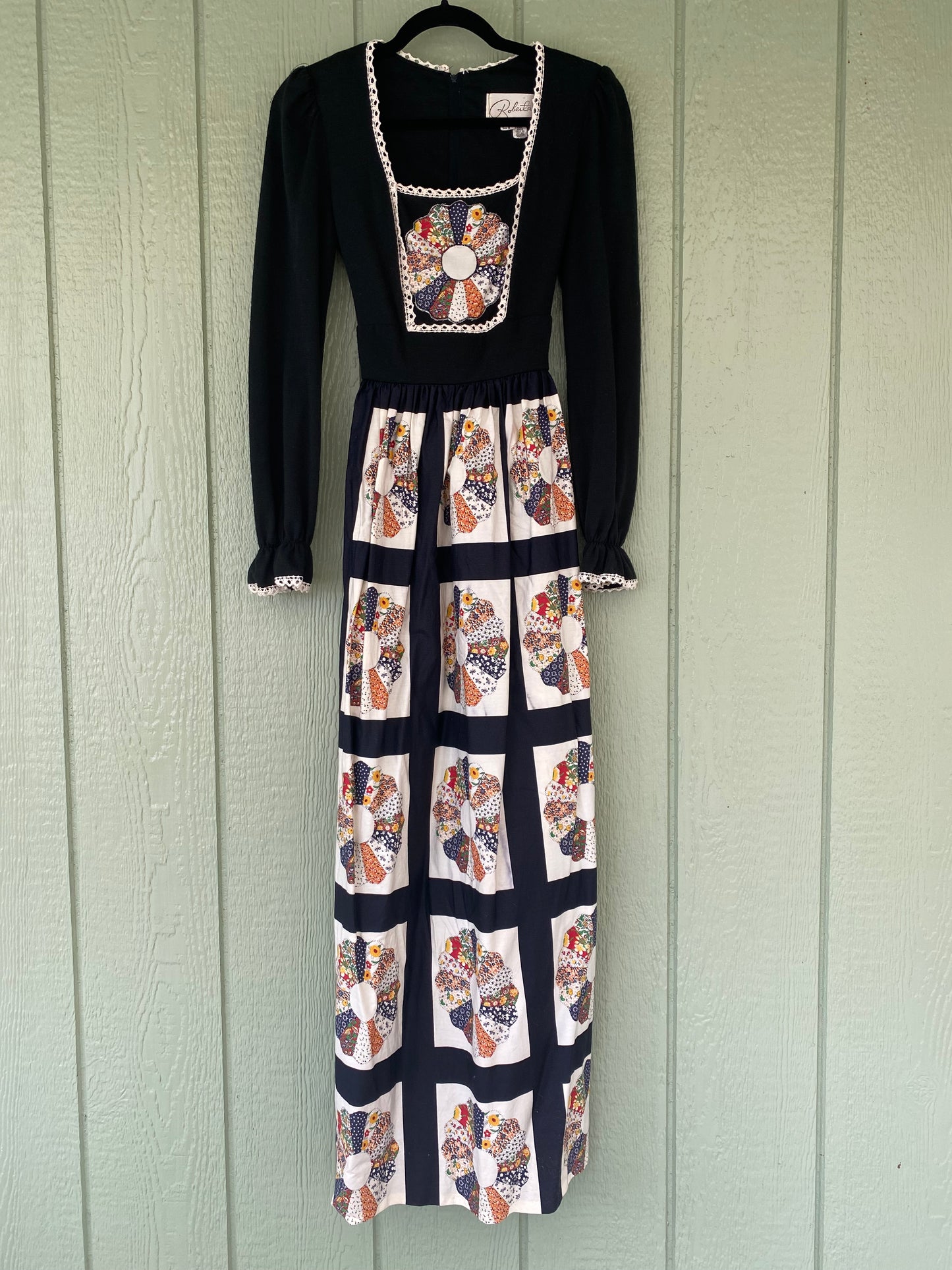 1970s Roberta of California Dresden Quilt Dress