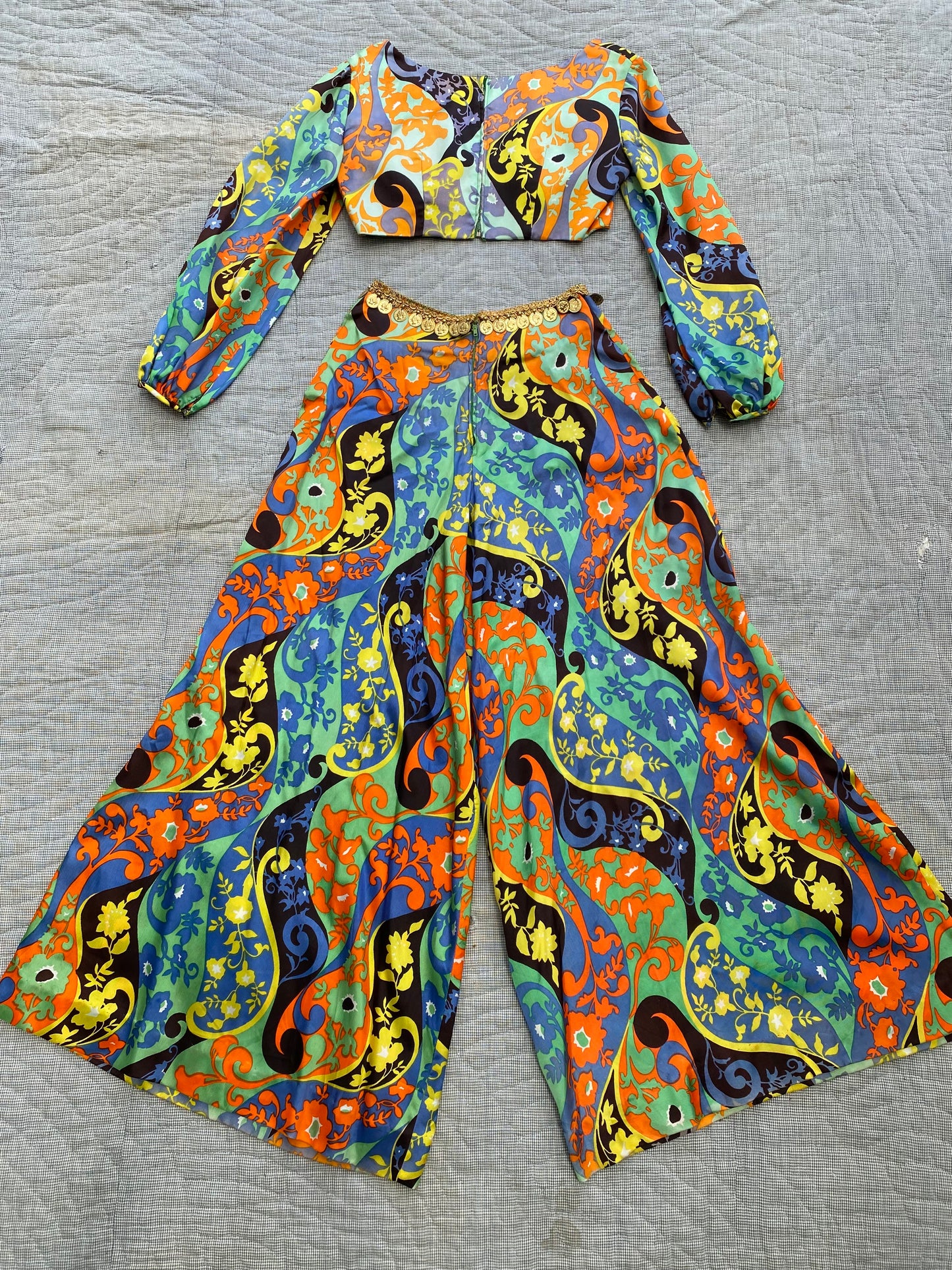 1960s Psychedelic Flower Power 2 piece Palazzo Pant Set